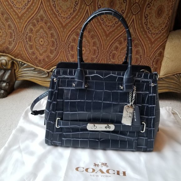 Coach Swagger Frame Satchel in Denim Crocodile-Embossed - Picture 6 of 16